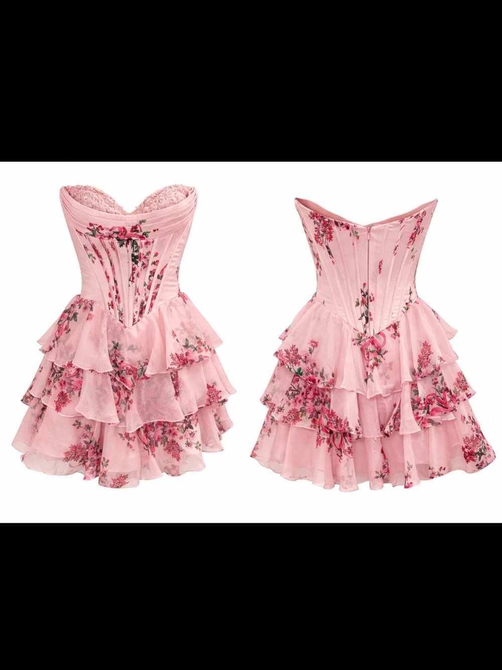 Sherri Hill Pink Floral Strapless Mini Dress - Picture 2 of 7